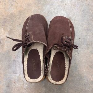 Bjorndal Brown Suede Lace-Up Clog Mules Comfort Slides EU 36 US 6 Earthy Boho